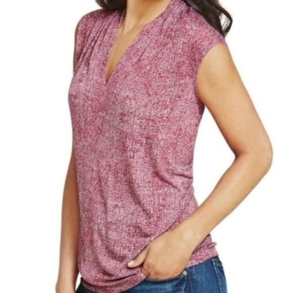Cabi Raspberry Knit Print V Neck Business Tee Top size M‎ Medium